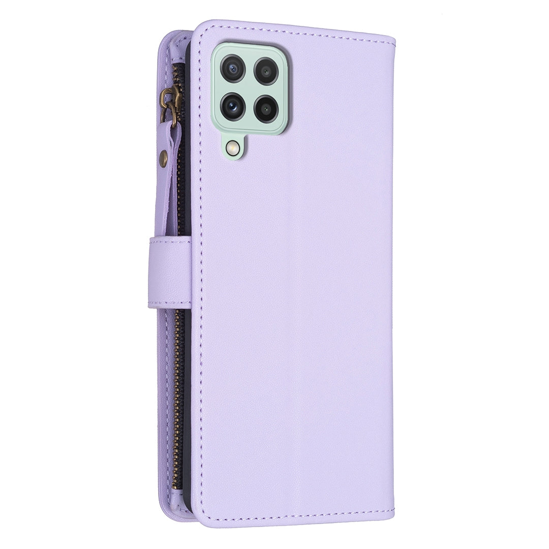 Samsung Galaxy A22 4G Leather Flip Phone Case with Zipper Wallet and 9 Card Slots, Durable PU + TPU Material