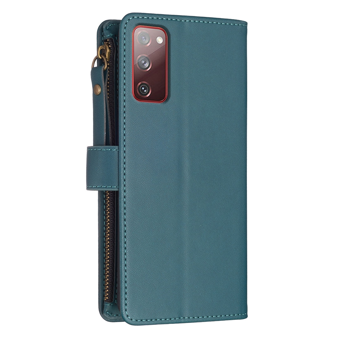 Samsung Galaxy S20 FE Leather Flip Phone Case with Zipper Wallet and 9 Card Slots, Durable PU + TPU Material