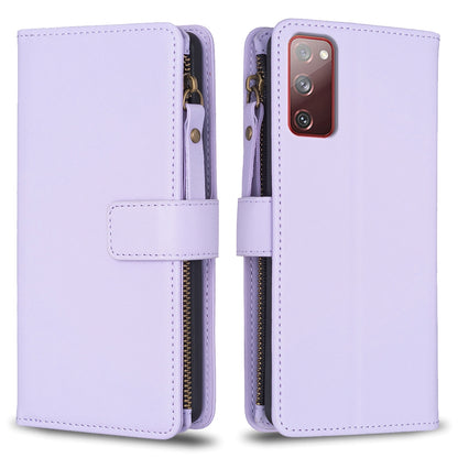 Samsung Galaxy S20 FE Leather Flip Phone Case with Zipper Wallet and 9 Card Slots, Durable PU + TPU Material