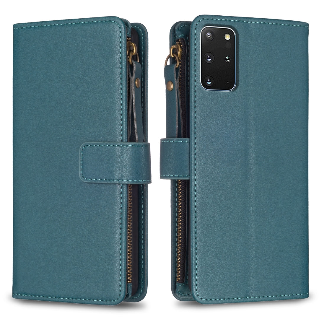 Samsung Galaxy S20+ Leather Flip Phone Case with Zipper Wallet and 9 Card Slots, Durable PU + TPU Material