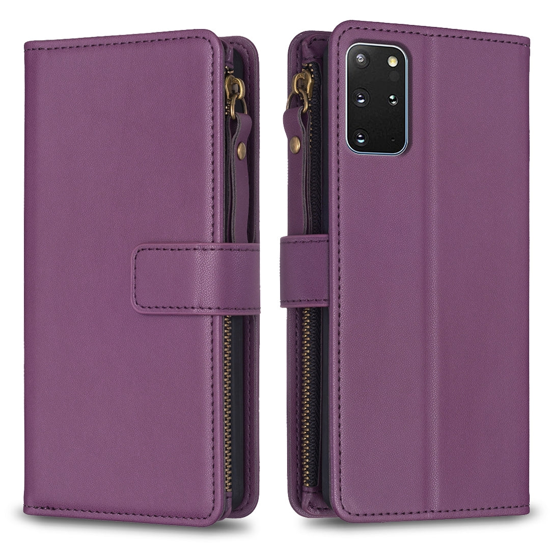 Samsung Galaxy S20+ Leather Flip Phone Case with Zipper Wallet and 9 Card Slots, Durable PU + TPU Material