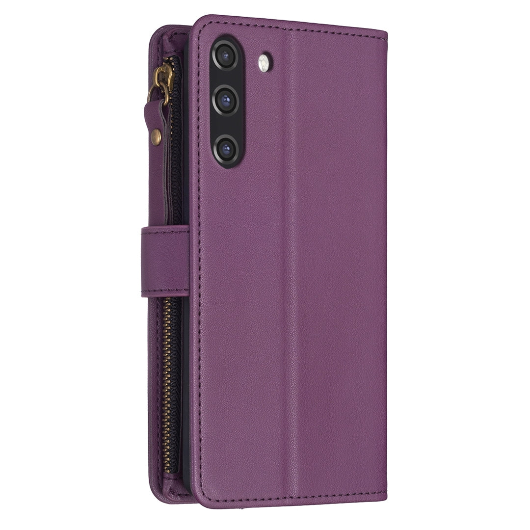 Samsung Galaxy S21 FE 5G Leather Flip Phone Case with Zipper Wallet and 9 Card Slots, Durable PU + TPU Material