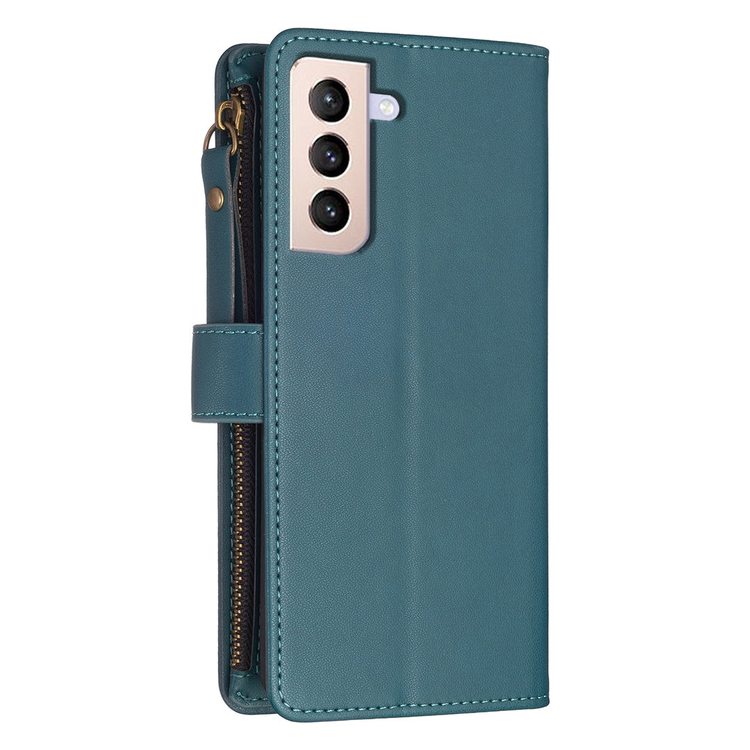 Samsung Galaxy S21+ 5G Leather Flip Phone Case with Zipper Wallet and 9 Card Slots, Durable PU + TPU Material