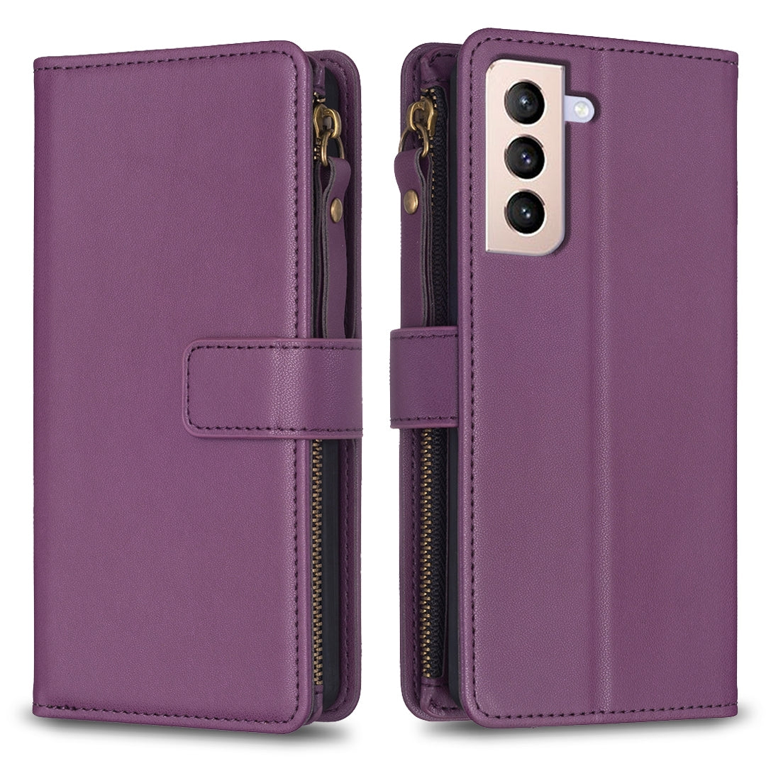 Samsung Galaxy S21+ 5G Leather Flip Phone Case with Zipper Wallet and 9 Card Slots, Durable PU + TPU Material