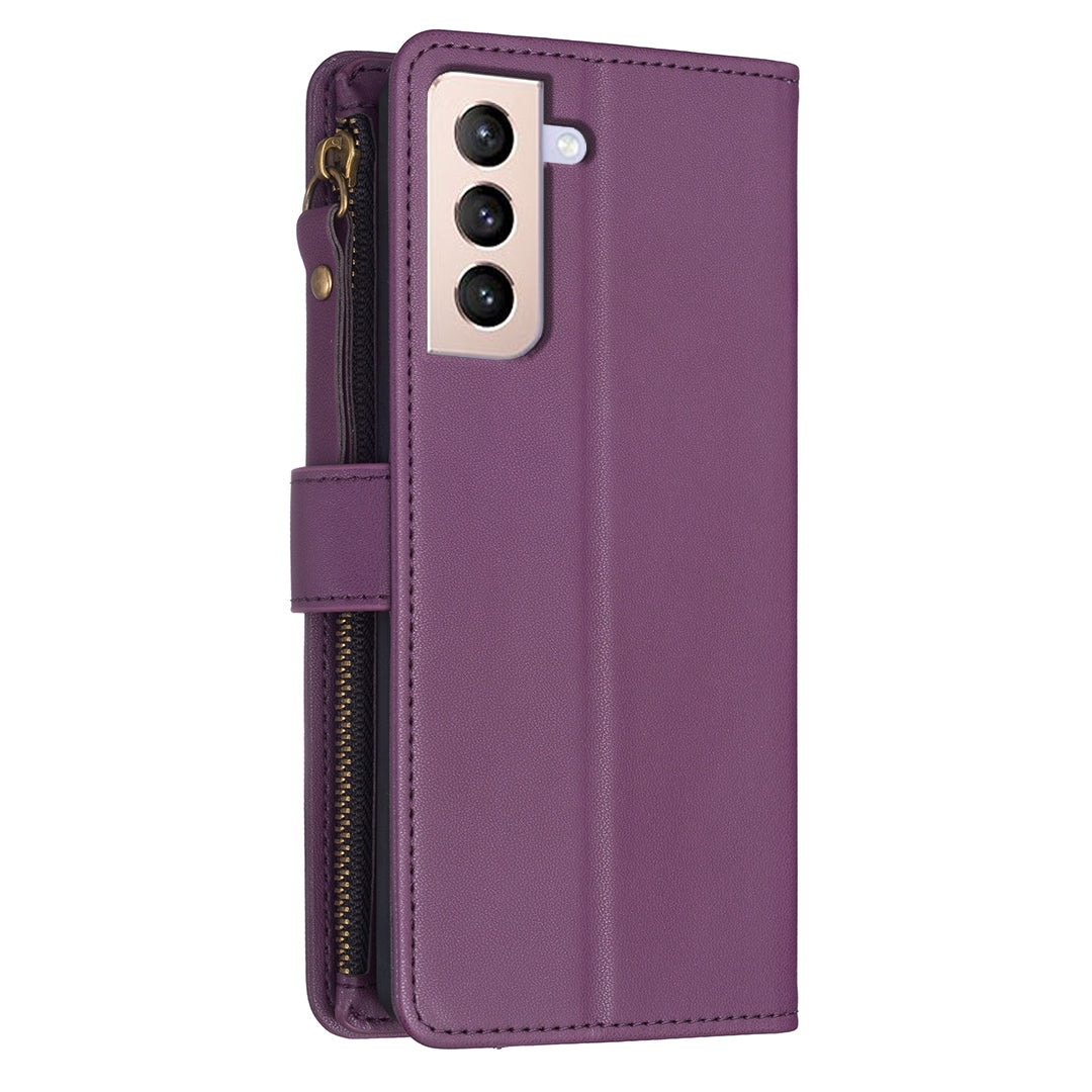 Samsung Galaxy S21+ 5G Leather Flip Phone Case with Zipper Wallet and 9 Card Slots, Durable PU + TPU Material