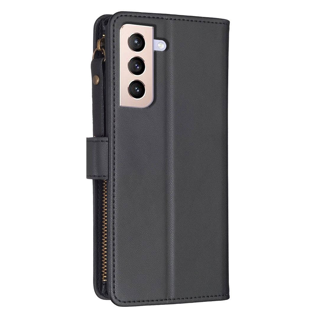 Samsung Galaxy S21+ 5G Leather Flip Phone Case with Zipper Wallet and 9 Card Slots, Durable PU + TPU Material