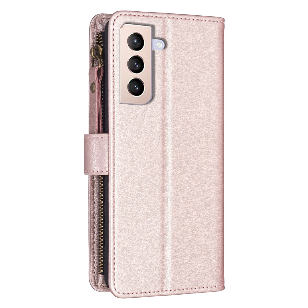 Samsung Galaxy S21+ 5G Leather Flip Phone Case with Zipper Wallet and 9 Card Slots, Durable PU + TPU Material