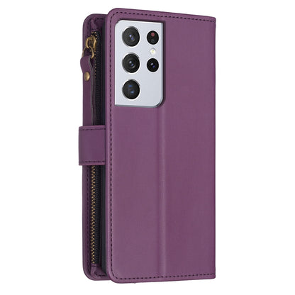 Samsung Galaxy S21 Ultra 5G Leather Flip Phone Case with Zipper Wallet and 9 Card Slots, Durable PU + TPU Material