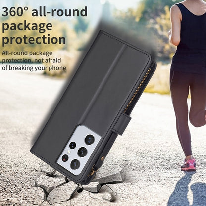 Samsung Galaxy S21 Ultra 5G Leather Flip Phone Case with Zipper Wallet and 9 Card Slots, Durable PU + TPU Material