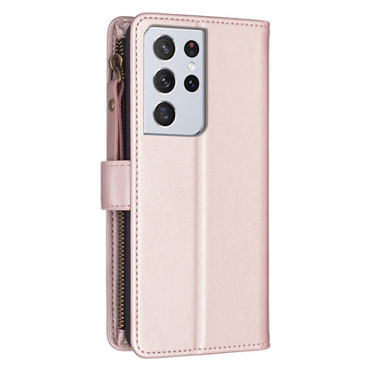 Samsung Galaxy S21 Ultra 5G Leather Flip Phone Case with Zipper Wallet and 9 Card Slots, Durable PU + TPU Material