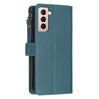 Samsung Galaxy S21 5G Leather Flip Phone Case with Zipper Wallet and 9 Card Slots, Durable PU + TPU Material