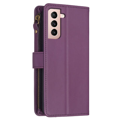 Samsung Galaxy S21 5G Leather Flip Phone Case with Zipper Wallet and 9 Card Slots, Durable PU + TPU Material