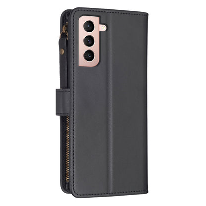 Samsung Galaxy S21 5G Leather Flip Phone Case with Zipper Wallet and 9 Card Slots, Durable PU + TPU Material