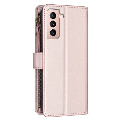 Samsung Galaxy S21 5G Leather Flip Phone Case with Zipper Wallet and 9 Card Slots, Durable PU + TPU Material