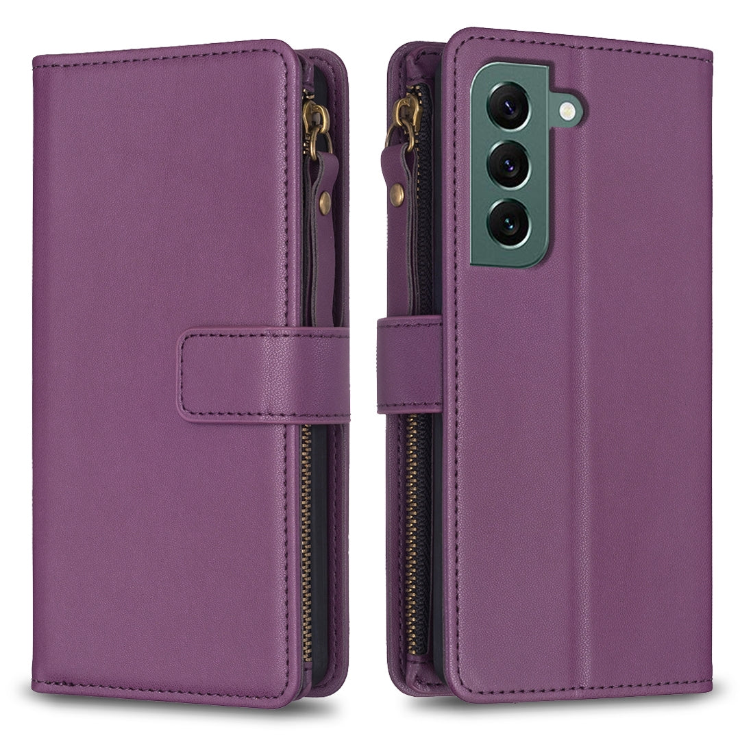 Samsung Galaxy S22+ 5G Leather Flip Phone Case with Zipper Wallet and 9 Card Slots, Durable PU + TPU Material