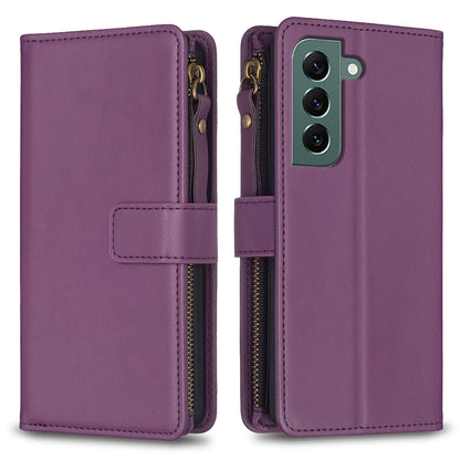 Samsung Galaxy S22+ 5G Leather Flip Phone Case with Zipper Wallet and 9 Card Slots, Durable PU + TPU Material