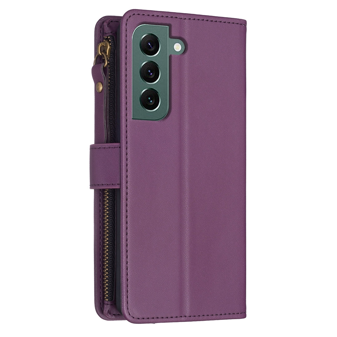 Samsung Galaxy S22+ 5G Leather Flip Phone Case with Zipper Wallet and 9 Card Slots, Durable PU + TPU Material