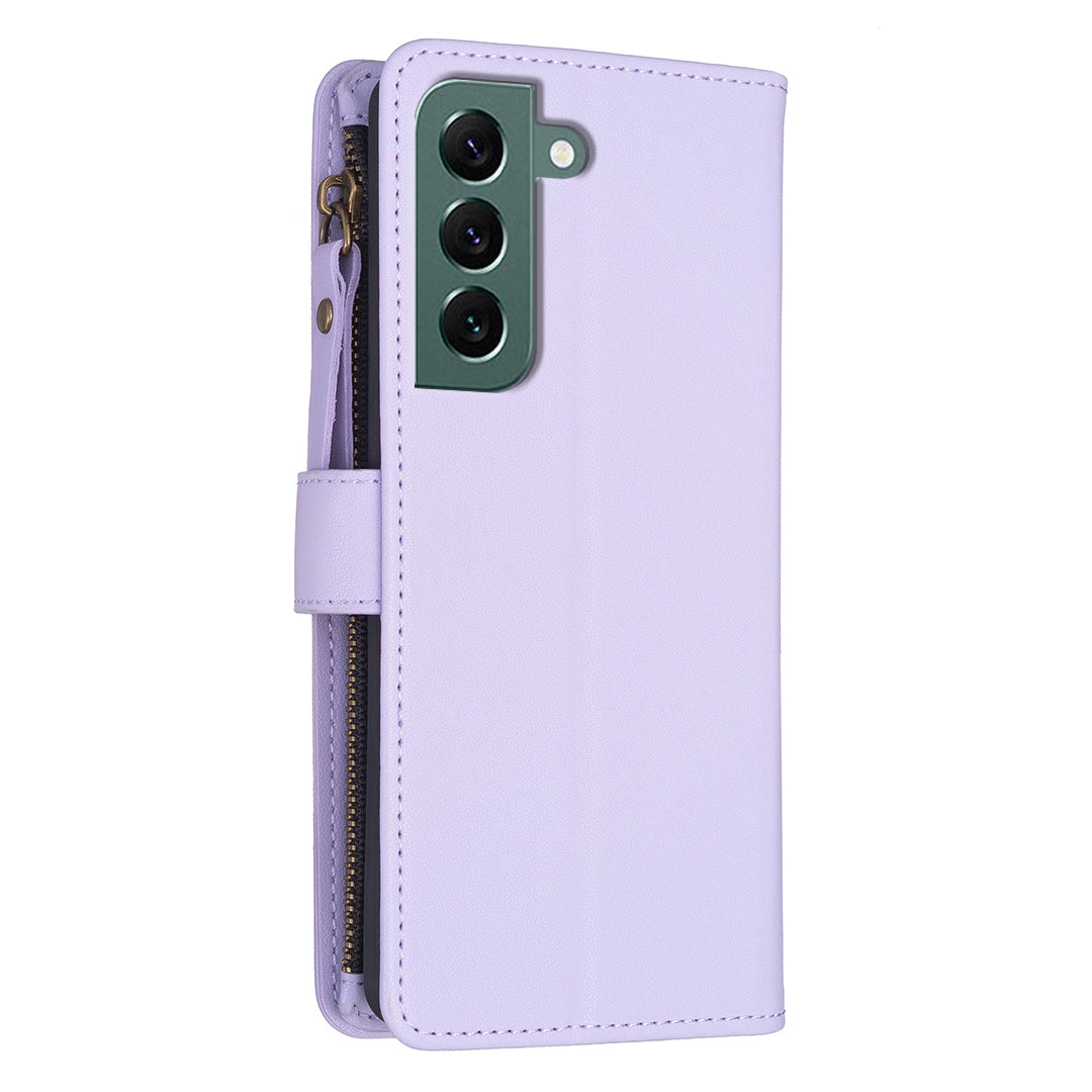 Samsung Galaxy S22+ 5G Leather Flip Phone Case with Zipper Wallet and 9 Card Slots, Durable PU + TPU Material