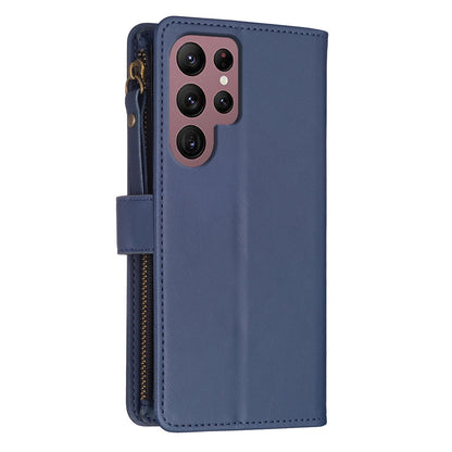 Samsung Galaxy S22 Ultra 5G Leather Flip Phone Case with Zipper Wallet and 9 Card Slots, Durable PU + TPU Material