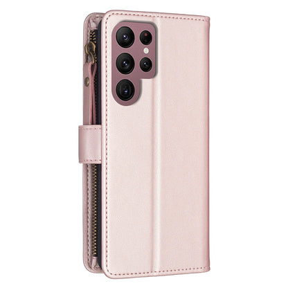 Samsung Galaxy S22 Ultra 5G Leather Flip Phone Case with Zipper Wallet and 9 Card Slots, Durable PU + TPU Material