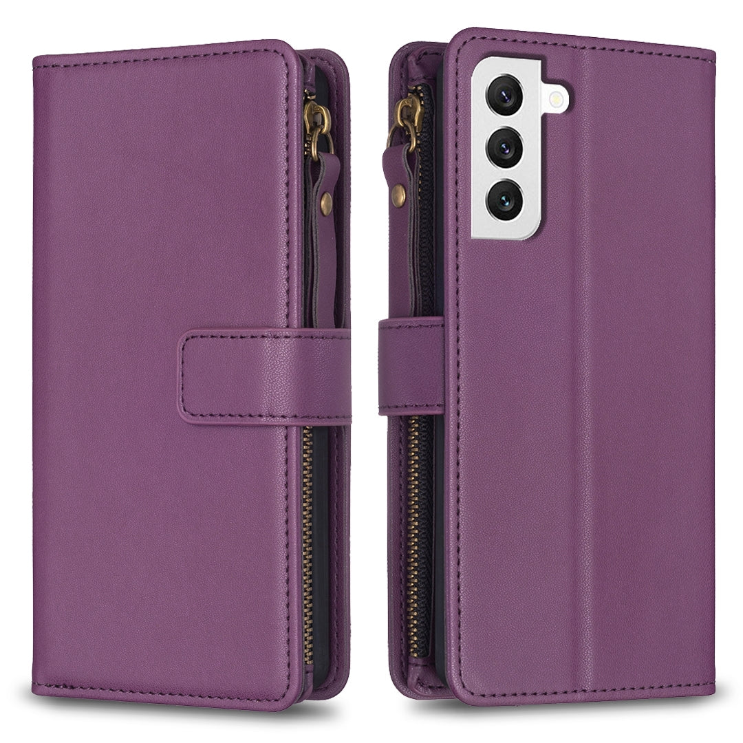 Samsung Galaxy S22 5G Leather Flip Phone Case with Zipper Wallet and 9 Card Slots, Durable PU + TPU Material