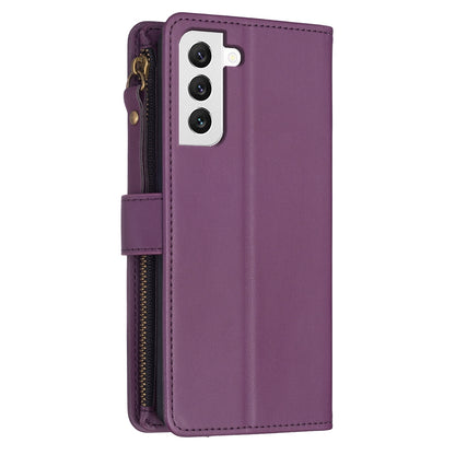 Samsung Galaxy S22 5G Leather Flip Phone Case with Zipper Wallet and 9 Card Slots, Durable PU + TPU Material