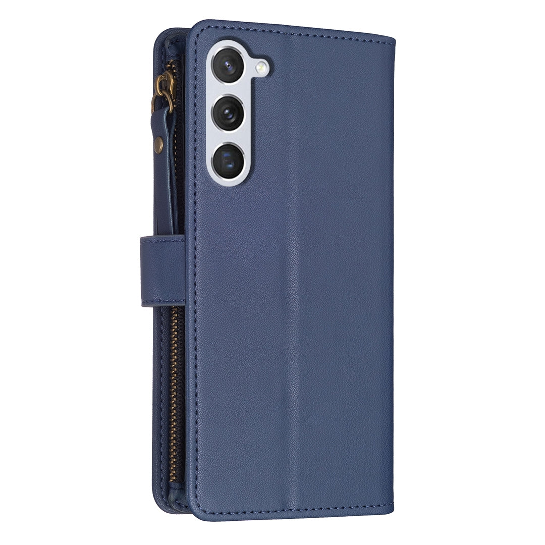 Samsung Galaxy S23 5G Leather Flip Phone Case with Zipper Wallet and 9 Card Slots, Durable PU + TPU Material