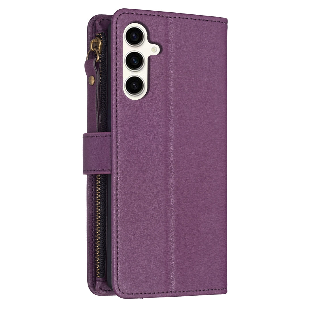 Samsung Galaxy S23 FE 5G Leather Flip Phone Case with Zipper Wallet and 9 Card Slots, Durable PU + TPU Material