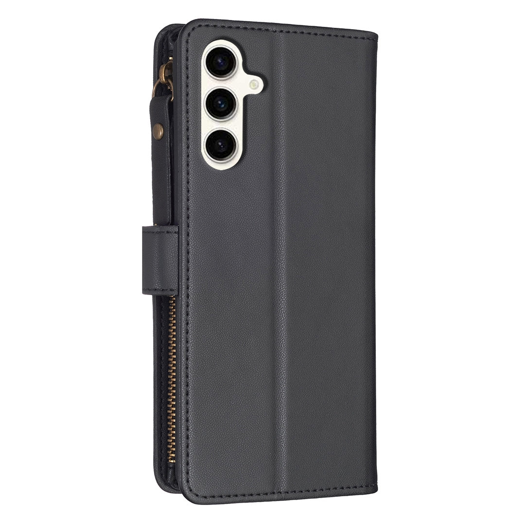 Samsung Galaxy S23 FE 5G Leather Flip Phone Case with Zipper Wallet and 9 Card Slots, Durable PU + TPU Material