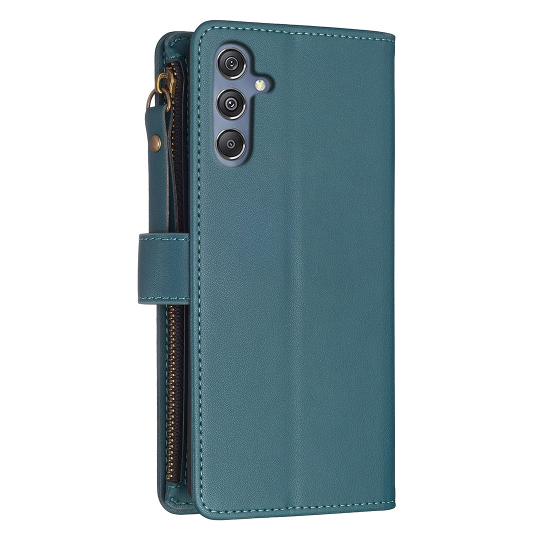 Samsung Galaxy M34 5G Leather Flip Phone Case with Zipper Wallet and 9 Card Slots, Durable PU + TPU Material