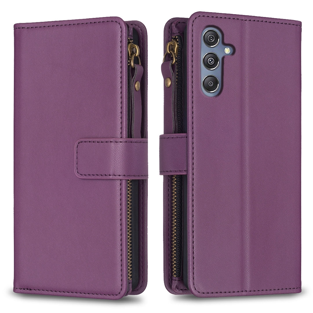 Samsung Galaxy M34 5G Leather Flip Phone Case with Zipper Wallet and 9 Card Slots, Durable PU + TPU Material