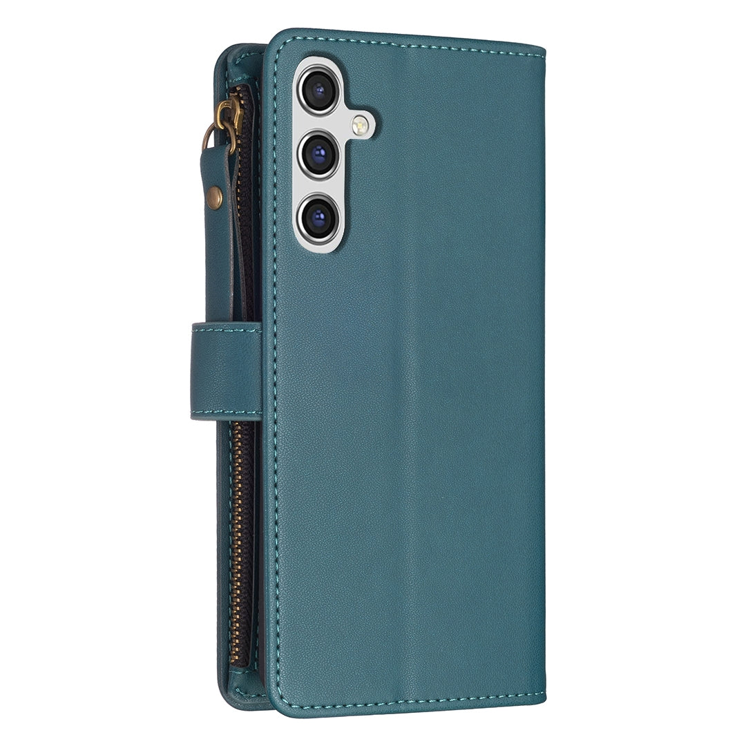 Samsung Galaxy A15 Leather Flip Phone Case with Zipper Wallet and 9 Card Slots, Durable PU + TPU Material