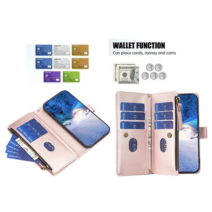 Samsung Galaxy A15 Leather Flip Phone Case with Zipper Wallet and 9 Card Slots, Durable PU + TPU Material
