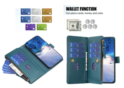 Samsung Galaxy S24+ 5G Leather Flip Phone Case with Zipper Wallet and 9 Card Slots, Durable PU + TPU Material