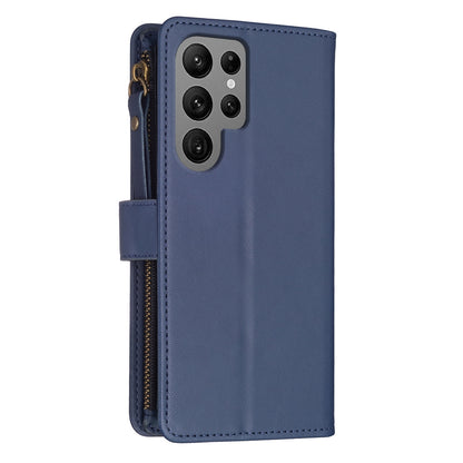 Samsung Galaxy S24 Ultra 5G Leather Flip Phone Case with Zipper Wallet and 9 Card Slots, Durable PU + TPU Material