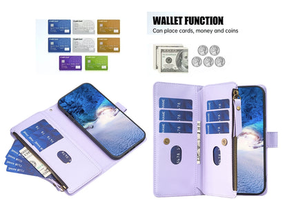 Samsung Galaxy S24 Ultra 5G Leather Flip Phone Case with Zipper Wallet and 9 Card Slots, Durable PU + TPU Material