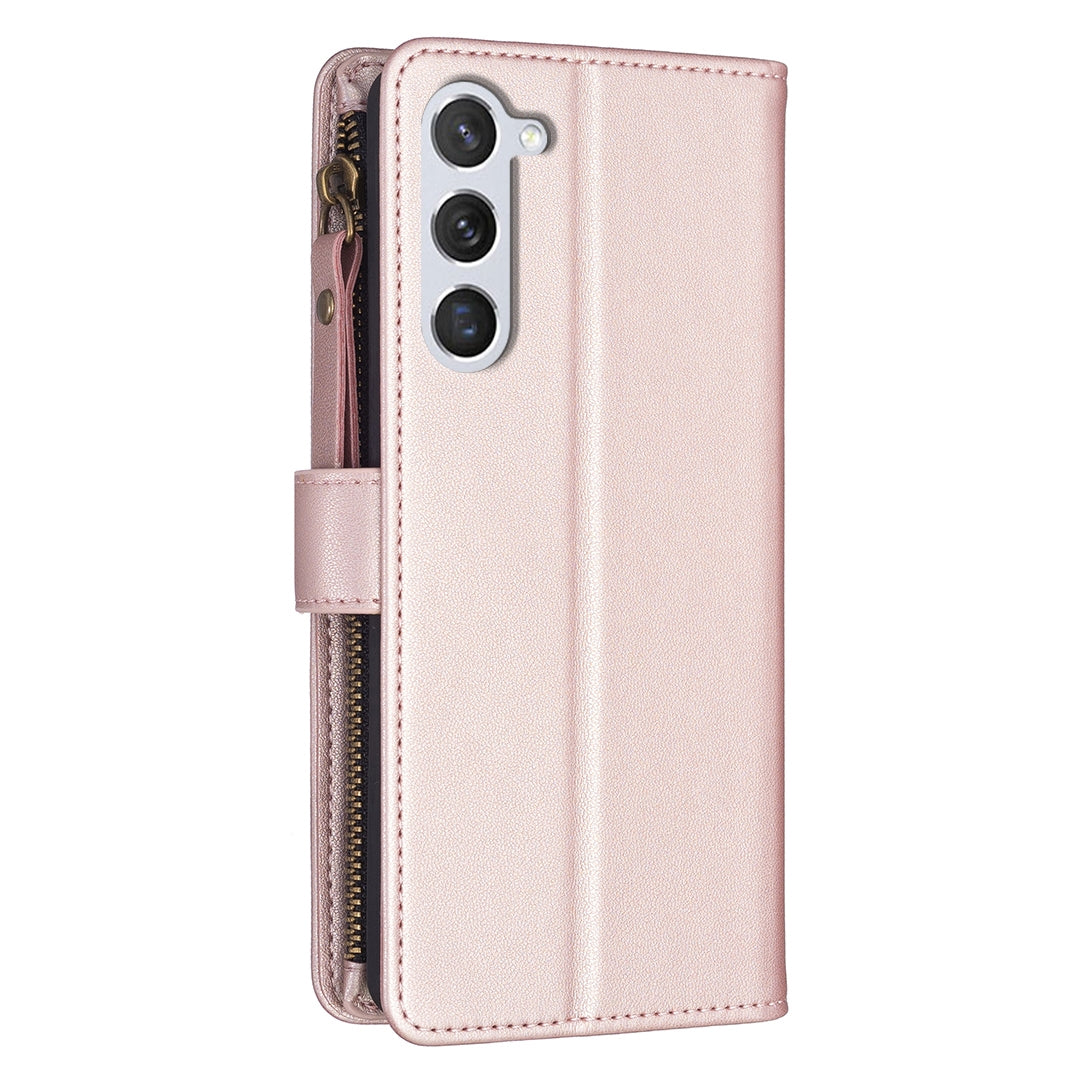 Samsung Galaxy S24 5G Leather Flip Phone Case with Zipper Wallet and 9 Card Slots, Durable PU + TPU Material