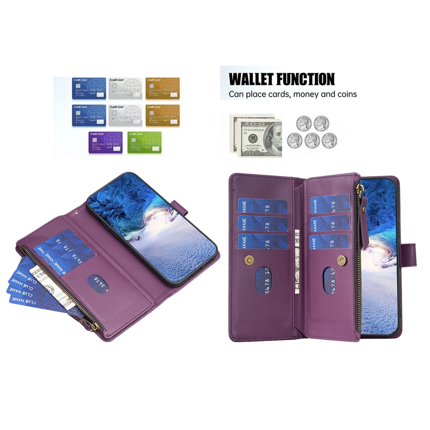 Samsung Galaxy A35 Leather Flip Phone Case with Zipper Wallet and 9 Card Slots, Durable PU + TPU Material