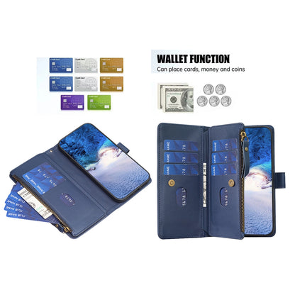 Samsung Galaxy A55 Leather Flip Phone Case with Zipper Wallet and 9 Card Slots, Durable PU + TPU Material