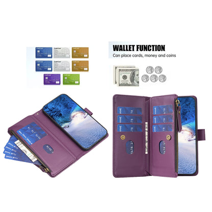 Samsung Galaxy A55 Leather Flip Phone Case with Zipper Wallet and 9 Card Slots, Durable PU + TPU Material