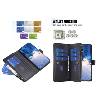 Samsung Galaxy A55 Leather Flip Phone Case with Zipper Wallet and 9 Card Slots, Durable PU + TPU Material