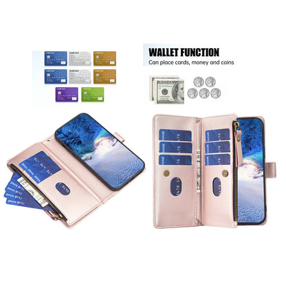 Samsung Galaxy A55 Leather Flip Phone Case with Zipper Wallet and 9 Card Slots, Durable PU + TPU Material