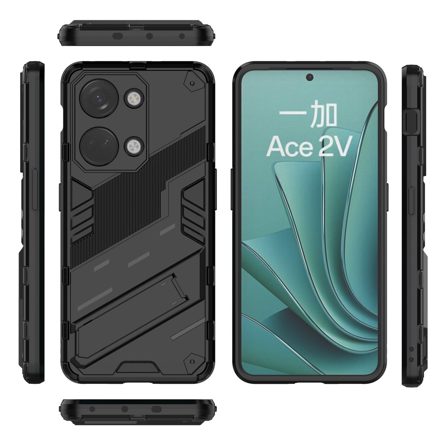 OnePlus Ace 2V Punk Shockproof Phone Case - Punk Armor 2-in-1 PC + TPU with Invisible Holder