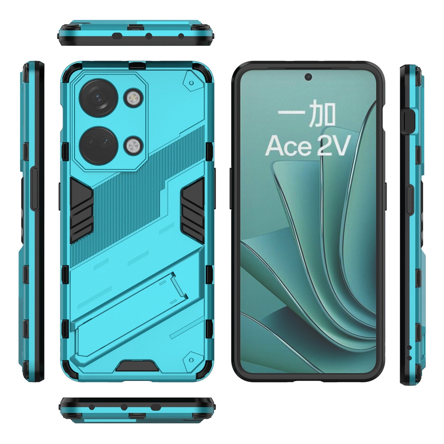 OnePlus Ace 2V Punk Shockproof Phone Case - Punk Armor 2-in-1 PC + TPU with Invisible Holder