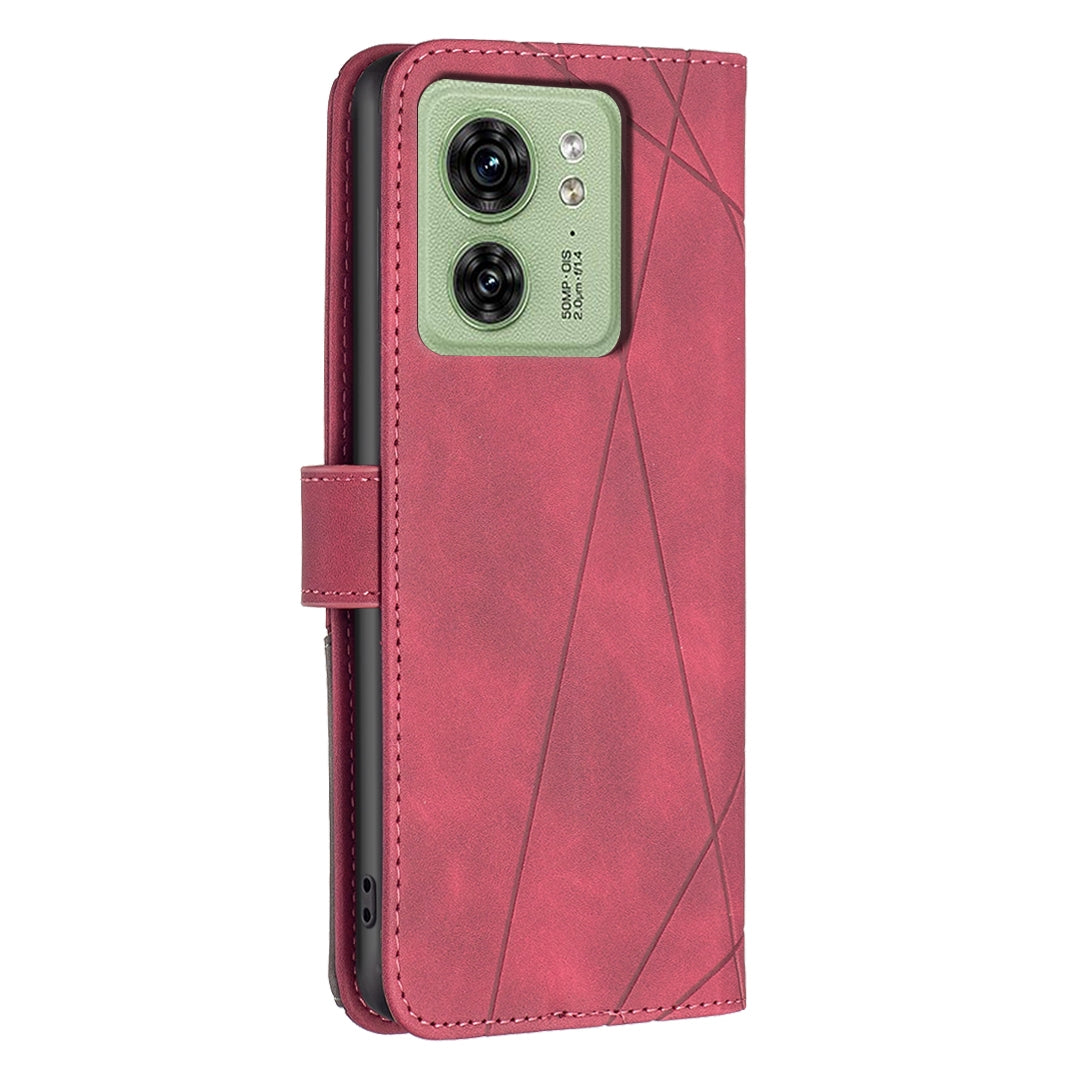 Motorola Edge 40 Rhombus Texture Leather Phone Case with Magnetic Buckle and Card Holder