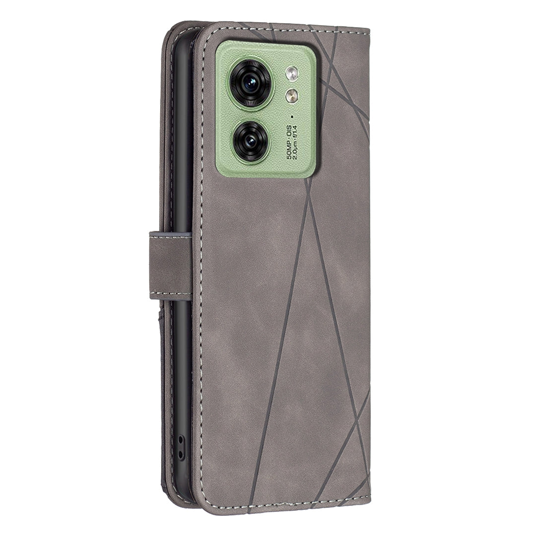 Motorola Edge 40 Rhombus Texture Leather Phone Case with Magnetic Buckle and Card Holder