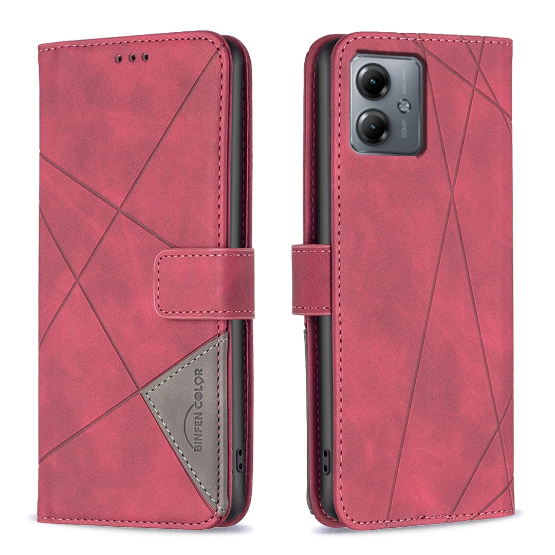 Motorola Moto G14 4G Rhombus Texture Leather Phone Case with Magnetic Buckle and Card Holder