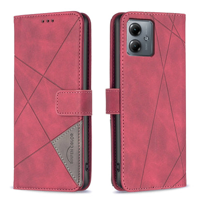 Motorola Moto G14 4G Rhombus Texture Leather Phone Case with Magnetic Buckle and Card Holder