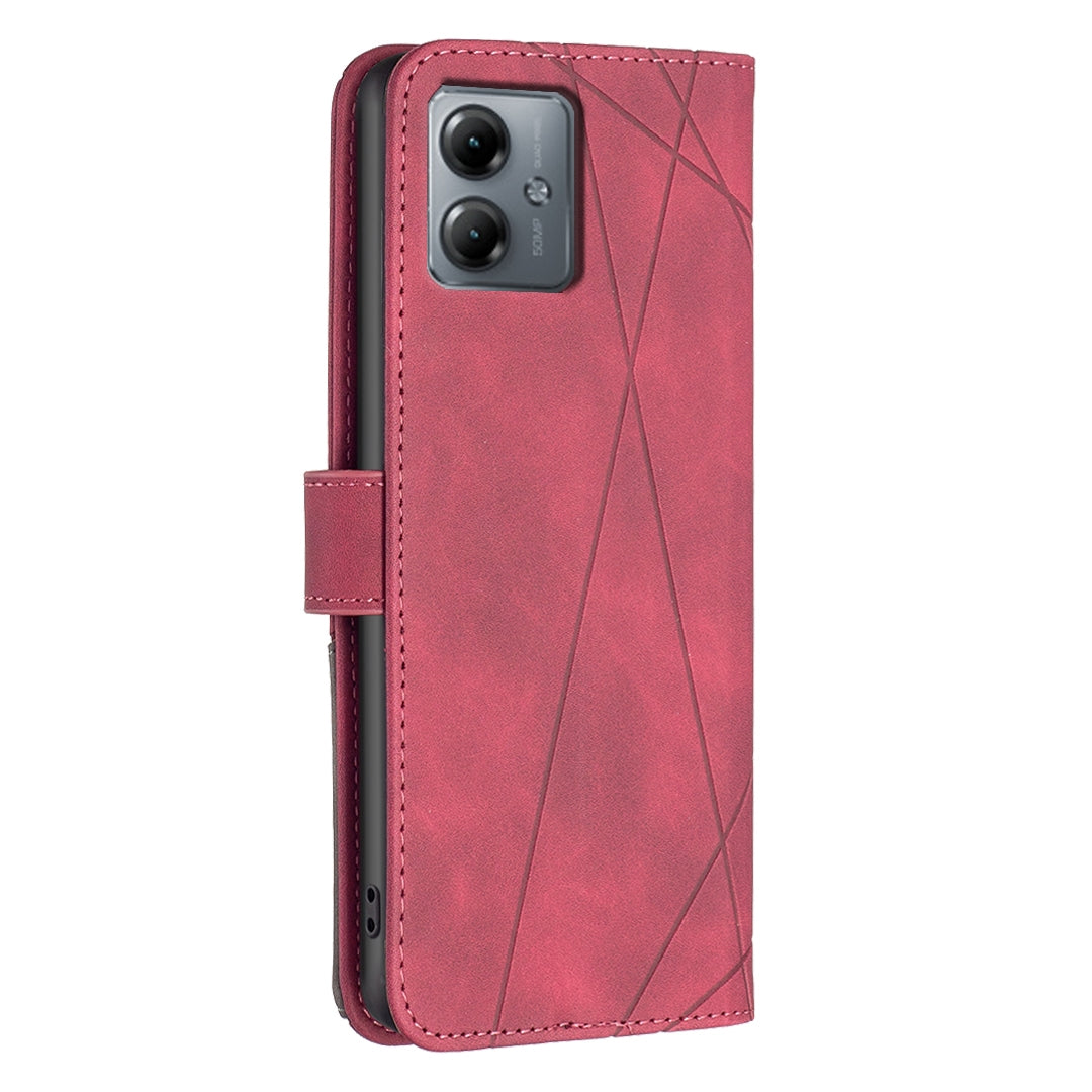 Motorola Moto G14 4G Rhombus Texture Leather Phone Case with Magnetic Buckle and Card Holder