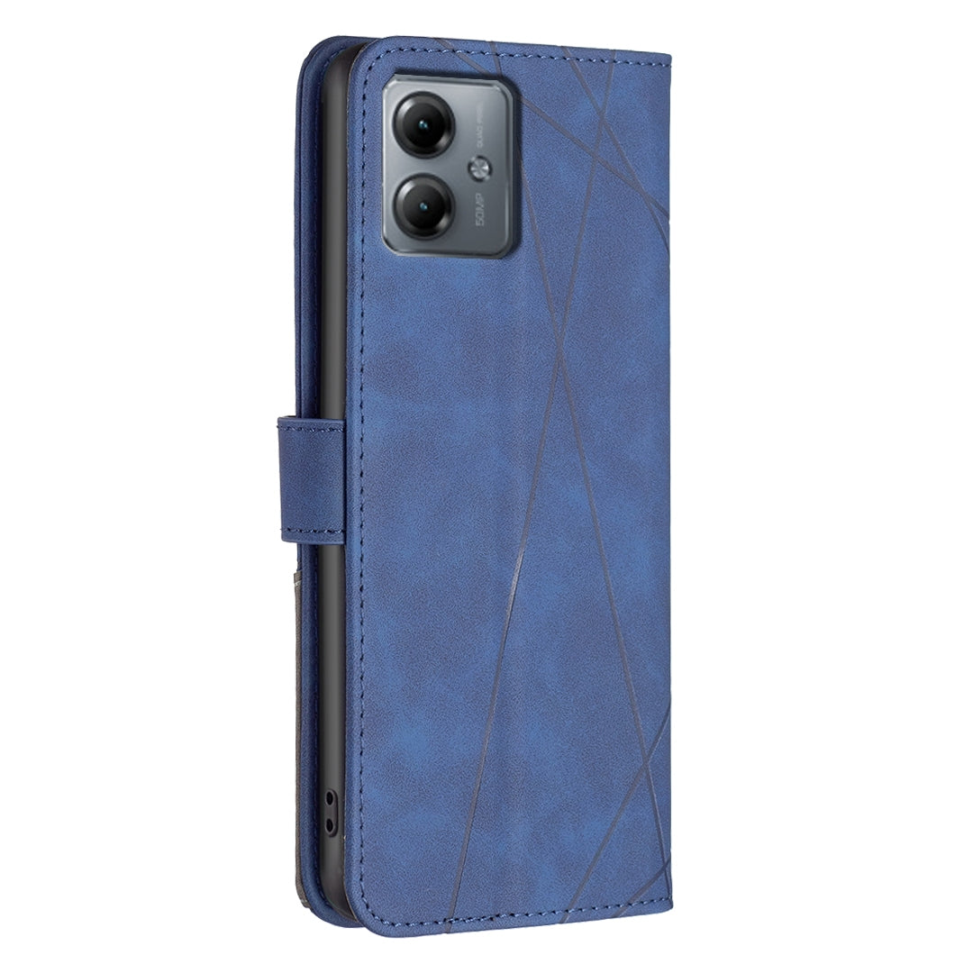 Motorola Moto G14 4G Rhombus Texture Leather Phone Case with Magnetic Buckle and Card Holder